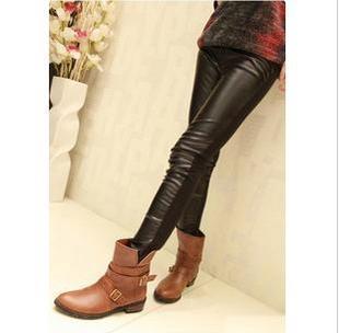 Free shipping spring and autumn faux leather patchwork leather after cotton female legging ankle length trousers