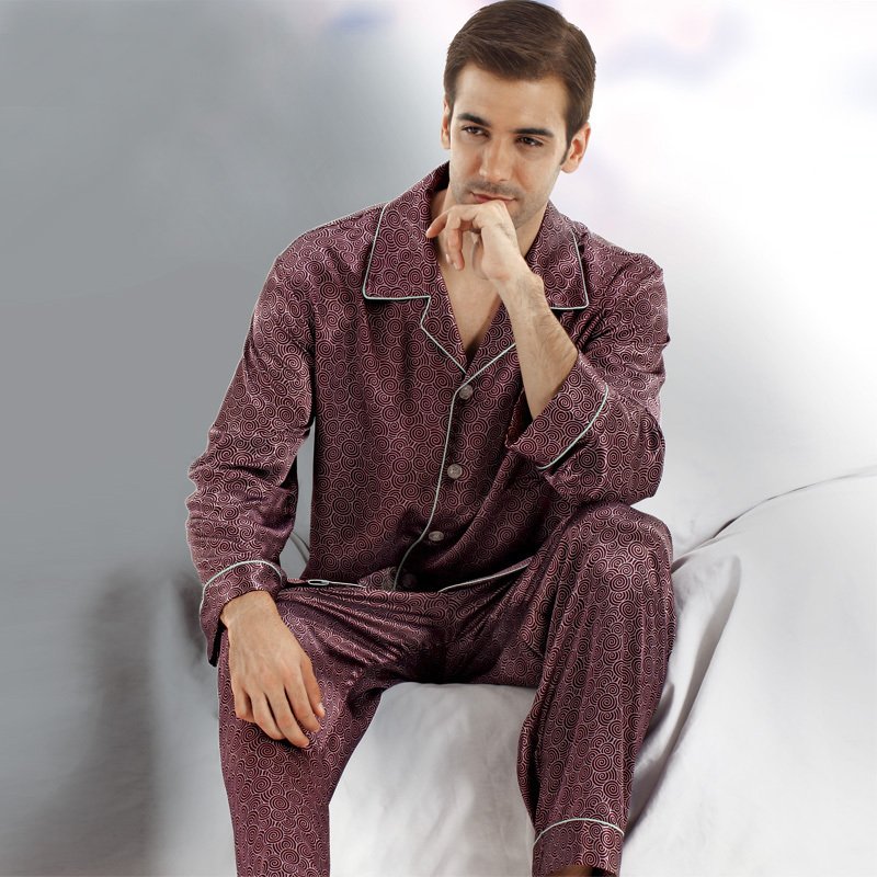 Free shipping Spring and autumn faux silk male sleepwear lounge set elegant noble long-sleeve twinset
