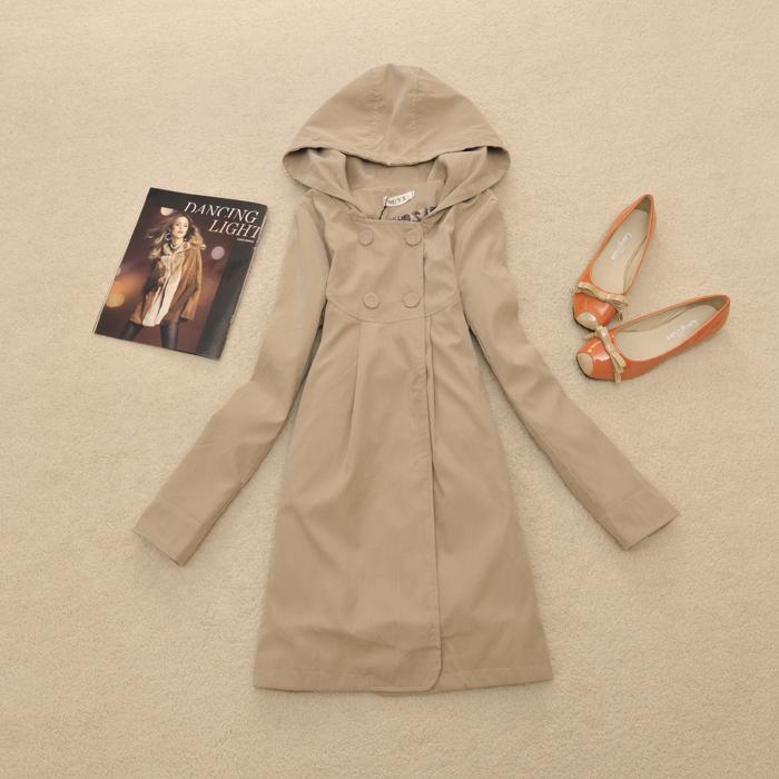 Free shipping Spring and autumn female casual with a hood lacing slim waist outerwear trench 6619