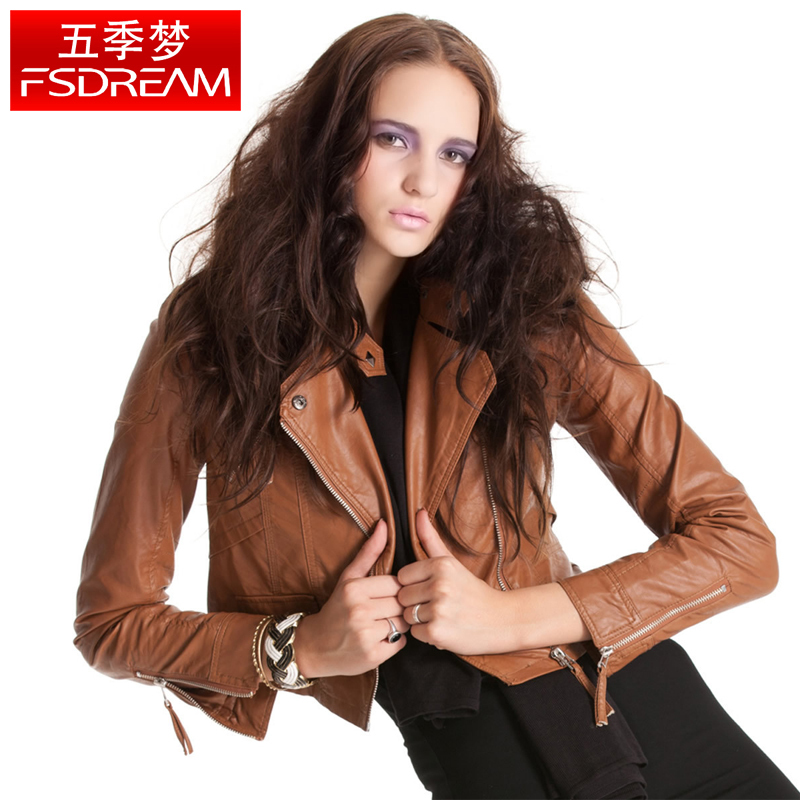 Free shipping Spring and autumn glossy PU short design leather clothing w10823