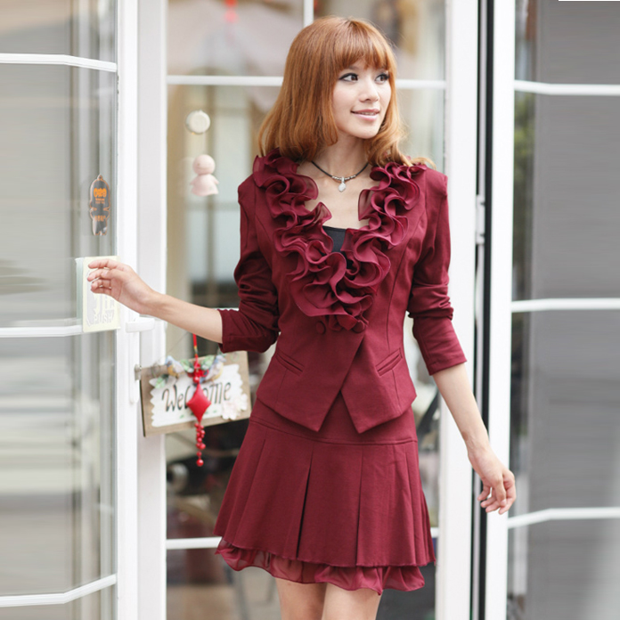 Free shipping Spring and autumn high quality gentlewomen set professional baimuer lace collar blazer work wear skirt