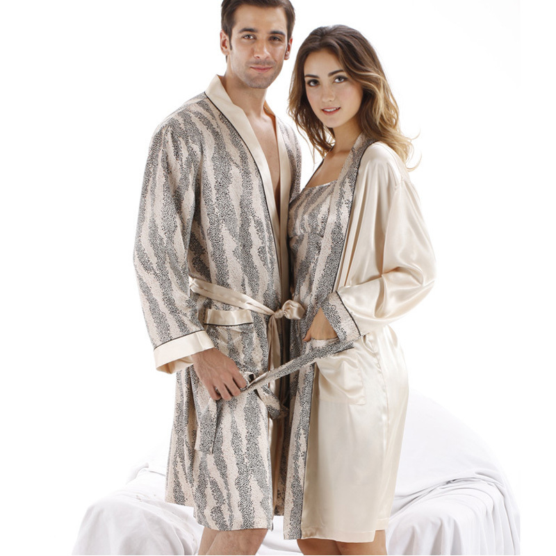 Free shipping Spring and autumn lovers sleepwear long-sleeve elegant noble leopard print women's nightgown robe twinset 0009