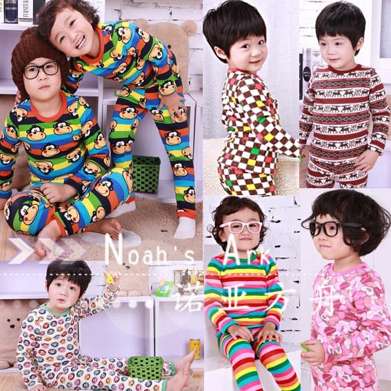 Free Shipping! Spring and autumn male child girls clothing baby 2012 child underwear set 100% cotton sleepwear cy3208 5pcs/lot