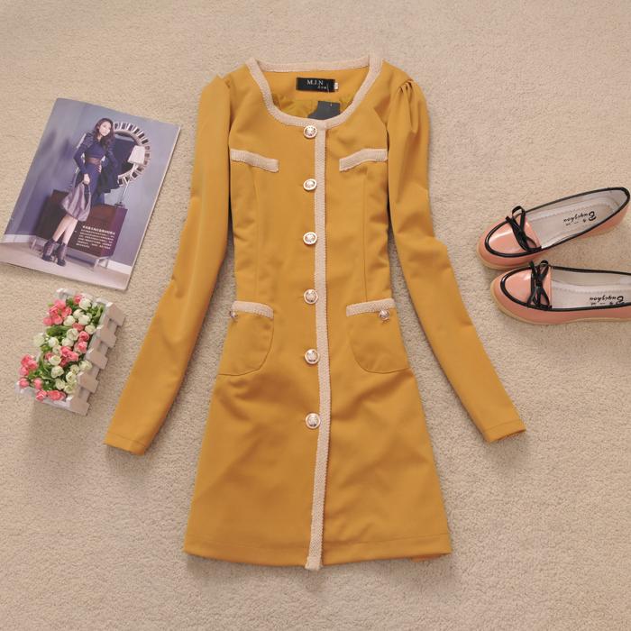 Free shipping Spring and autumn slim medium-long knitted cotton outerwear trench 706