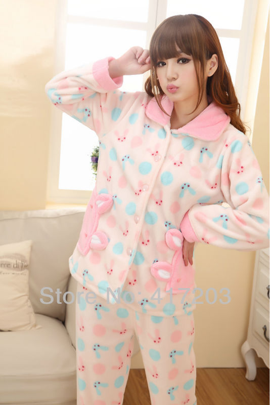 Free shipping !Spring and autumn thickening coral fleece sleepwear female winter long-sleeve cartoon lounge women's sleep set 04