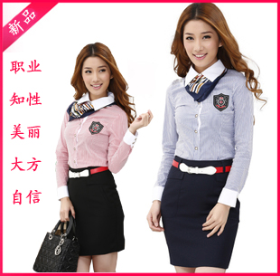 Free shipping Spring and autumn women's 2013 female ol elegant red and blue stripe shirt work wear skirt set