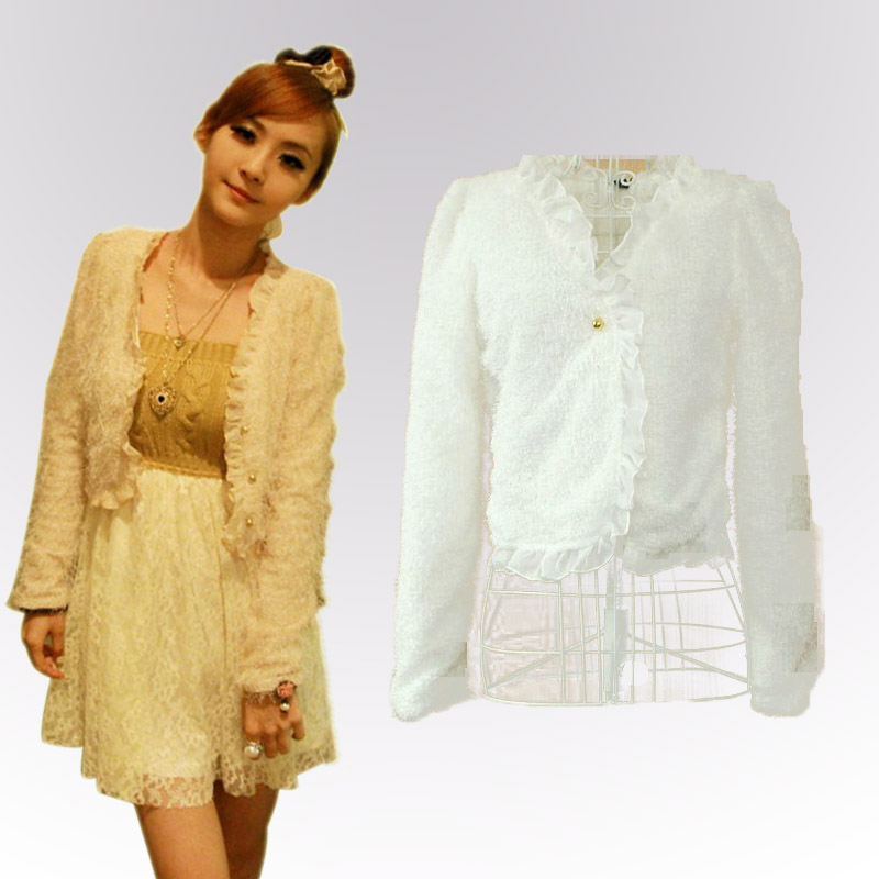 free shipping Spring and autumn women's sweet plush velvet chiffon border short jacket female small cardigan