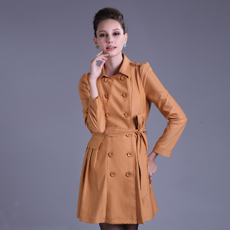 Free shipping Spring and autumn women's trench outerwear medium-long fashion double breasted belt slim suit Women