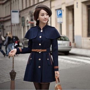 free shipping Spring and autumn Women skirt trench poncho cape slim waist wool coat outerwear