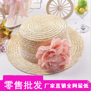 FREE SHIPPING Spring and summer flower straw hat flat strawhat beach cap sun-shading sun hat