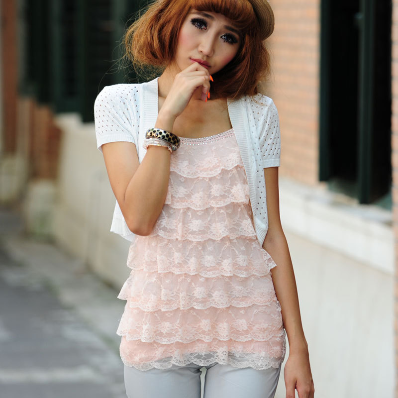 Free  shipping Spring and summer knitted small vest small vest lace decoration basic shirt cc-2021