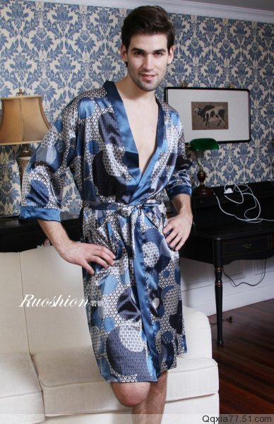 FREE SHIPPING Spring and summer male robe silk male bathrobe lounge 2012 charm male sleepwear