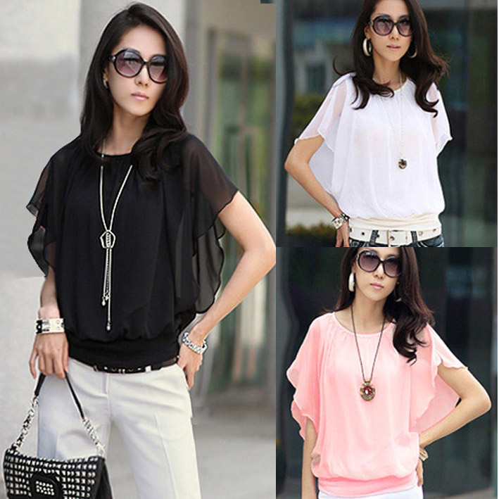 free shipping  spring and summer ruffle sleeve cotton patchwork mm top short-sleeve plus size loose elegant chiffon shirt women