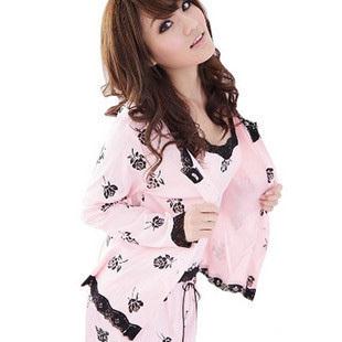 Free shipping Spring and summer sleep set female rose casual lounge piece set