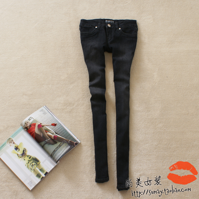 free shipping Spring and summer thin dark color department of fashion carbon black color slim Women skinny jeans