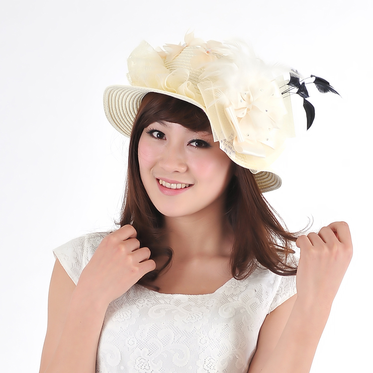Free shipping Spring and summer white lace decoration hat sun hat beach hat anti-uv customize