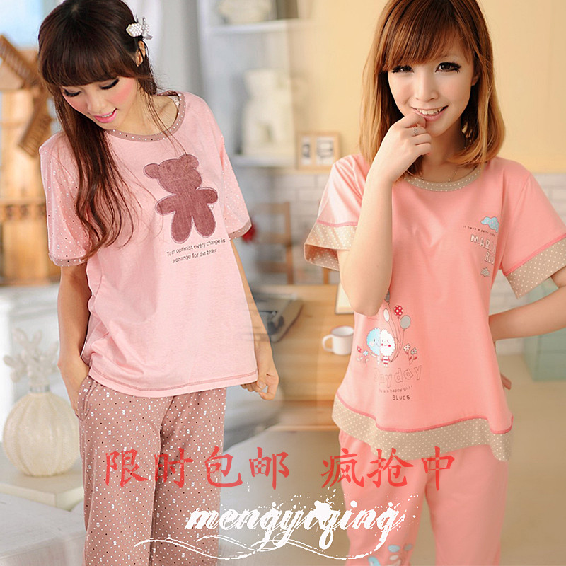 Free Shipping, Spring and summer women's Women 100% cotton sleepwear short-sleeve princess lounge