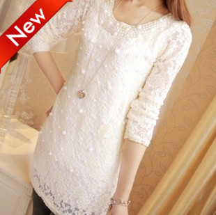 Free Shipping Spring & Autumn lace t-shirt, 2012 long-sleeve lady lace t-shirt, hollow style lace t shirt
