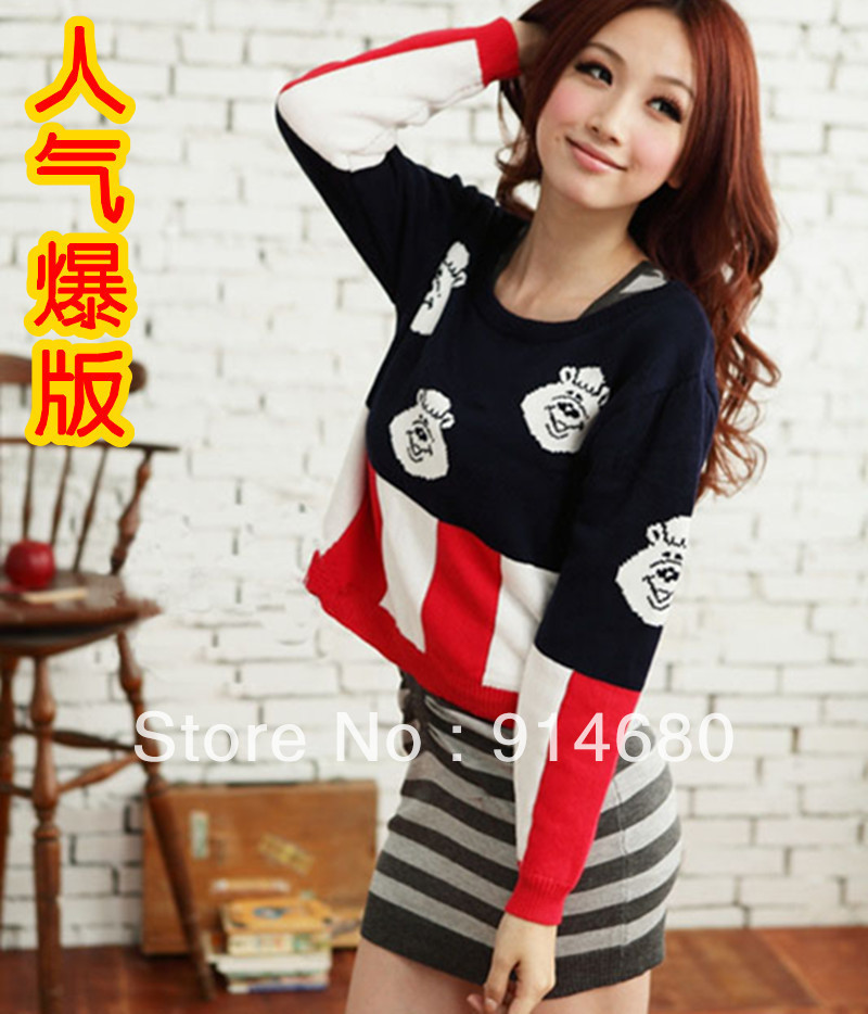Free shipping!Spring Autumn Loose brief paragraph long sleeve sweater Picture color Free size