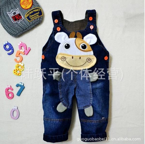 Free shipping spring autumn new kids fashion delicate cartoon children clothing /baby boys girls jeans suspender trousers