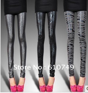 Free shipping Spring Autumn Winter Europe Style the Leopard faux leather Slim patent leather Leggings
