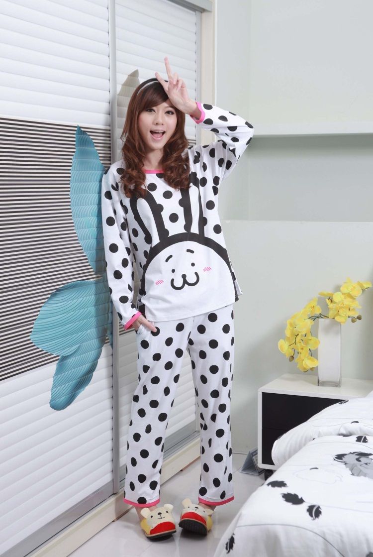 free shipping Spring cartoon sleepwear female long-sleeve 100% cotton sleepwear female 100% cotton set lounge !