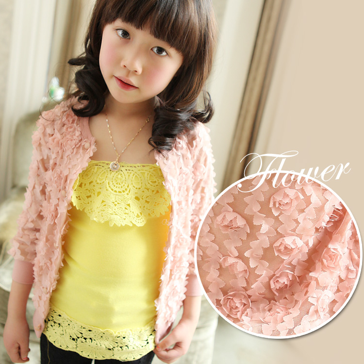 free shipping Spring children's clothing rose flowers spring and autumn female big boy 2013 outerwear long-sleeve cape cardigan