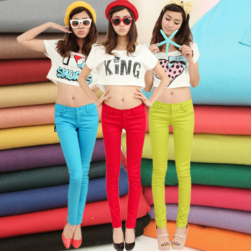 Free Shipping Spring fashion elastic candy color multicolour skinny pants pencil pants jeans female