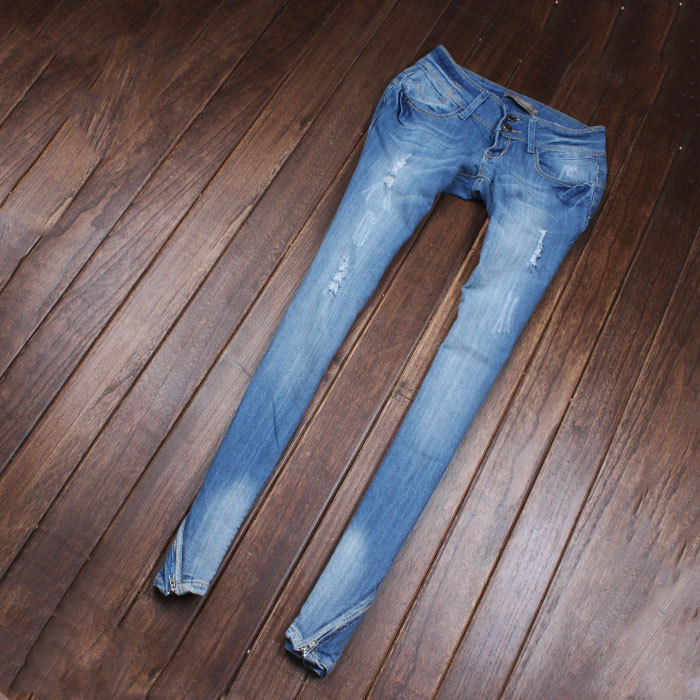 Free Shipping Spring fashion jeans female skinny pants pencil pants zipper style