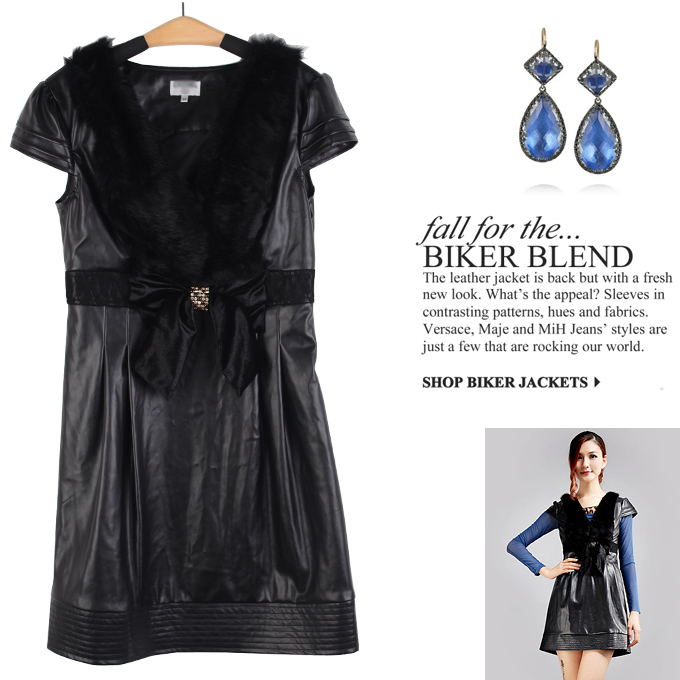 free shipping Spring fashion women's 2013 luxury rex rabbit hair diamond synthetic leather slim one-piece dress