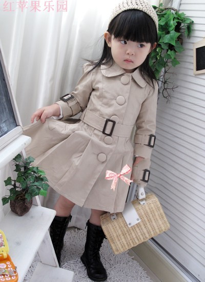 free shipping! Spring female child baby noble elegant belt turn-down collar trench overcoat outerwear
