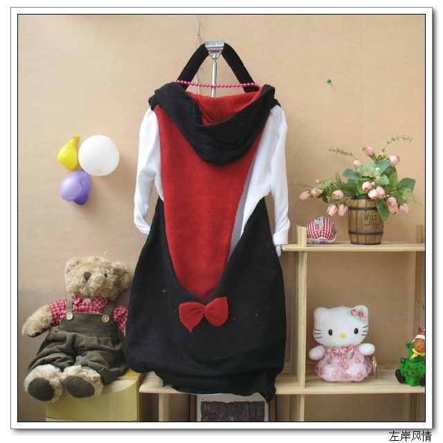 Free Shipping Spring female japanese style bow with a hood racerback design sweater vest yarn vest