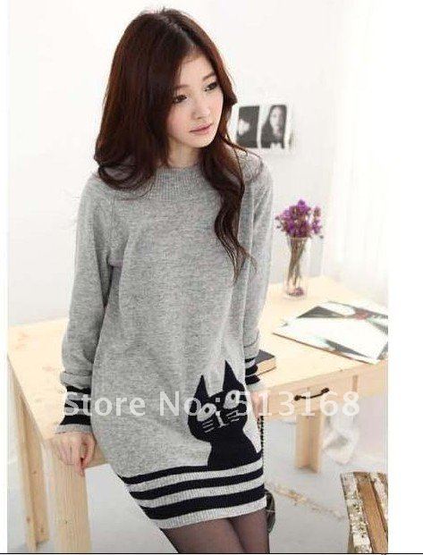 Free shipping Spring long sleeve Knitwear knitting striped Women's roundneck Korea style Sweaters Pullovers