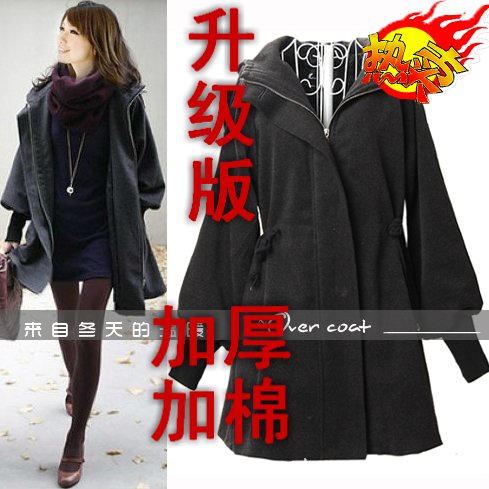 Free shipping, Spring mantle type women's medium-long woolen thick trench outerwear plus cotton overcoat lantern sleeve XL