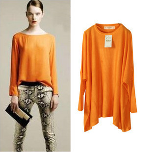 Free shipping,spring medium-long o-neck batwing sleeve plus size sweater irregular random casual pullover shirt female