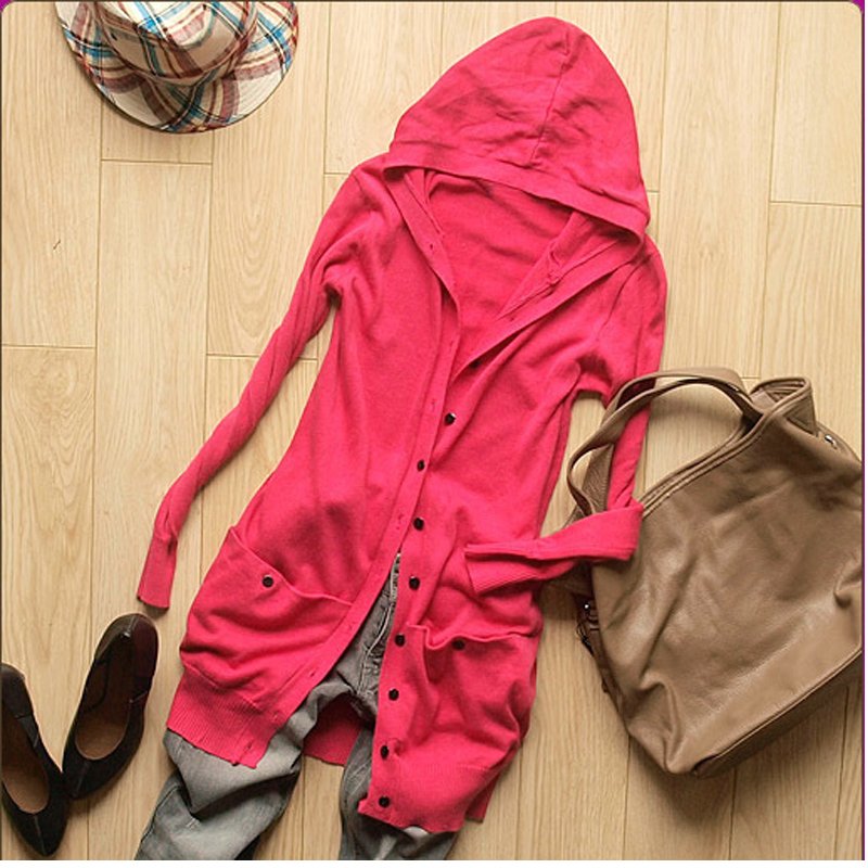 Free shipping-spring medium-long with a hood all-match long-sleeve sweater cardigan slim gentlewomen coat