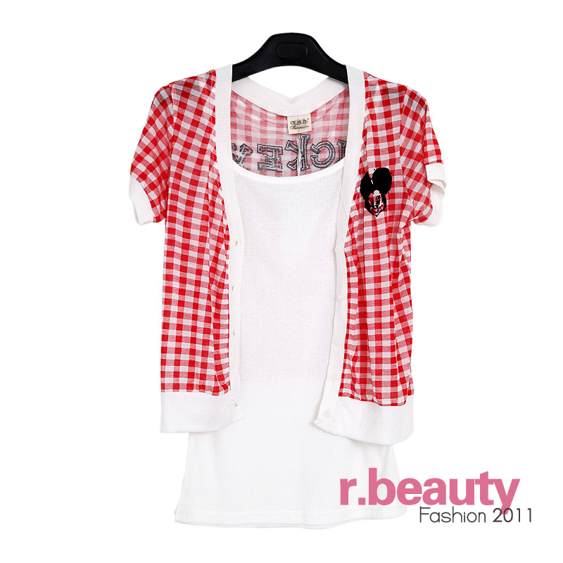 Free Shipping Spring new arrival 2011 women's spaghetti strap short-sleeve outerwear twinset 11176 11177 black red