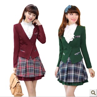 Free shipping Spring new arrival 2013 women's  fashion work wear work wear set slim plaid dress suit