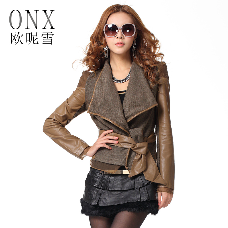 Free shipping Spring new arrival women outerwear fashion design slim short coat PU water washed leather motorcycle