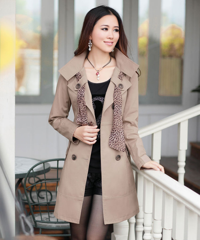 Free shipping spring new Spring and Autumn long double-breasted trench women coat with scarves#Y339
