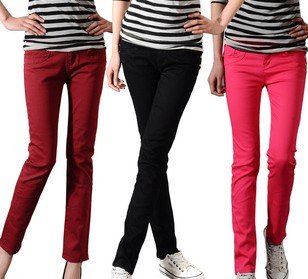 Free shipping Spring new stretch denim cotton candy colored pencil pants big yards b476 of