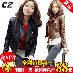 Free shipping Spring outerwear 2012 motorcycle jacket short design slim small leather clothing women outerwear wholesale