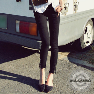 Free Shipping Spring pants fashion vintage fashion trousers zipper skinny jeans