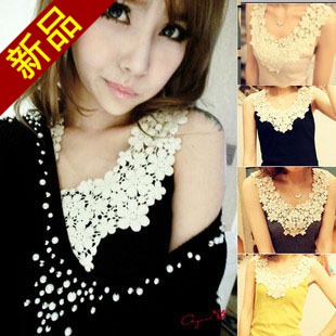 free  shipping Spring SEMIR lace cutout lace crotch patchwork basic slim vest spaghetti strap