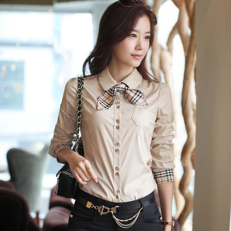 Free Shipping Spring Sexy Korea Womens OL Outfit Professional 100% Cotton Shirts Slim Long-Sleeve Blouses 5 Size+2 Color MP1231