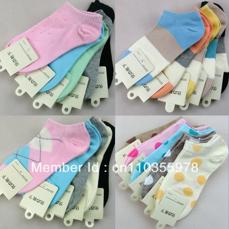 Free shipping Spring Summer Hot Ladies Cotton ship Socks Multi patterned selectable