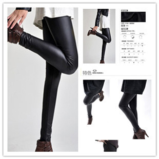 free shipping Spring thickening legging pants plus size clothing slim faux leather pants elastic lederhosen