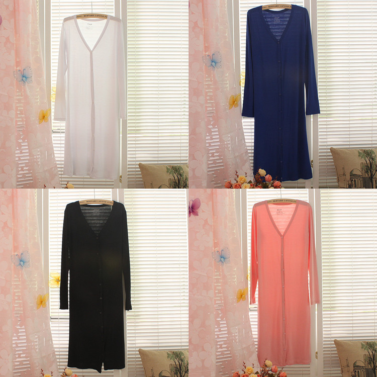 Free Shipping Spring ultra long modal cardigan long-sleeve sweater female thin outerwear fashion long design brief