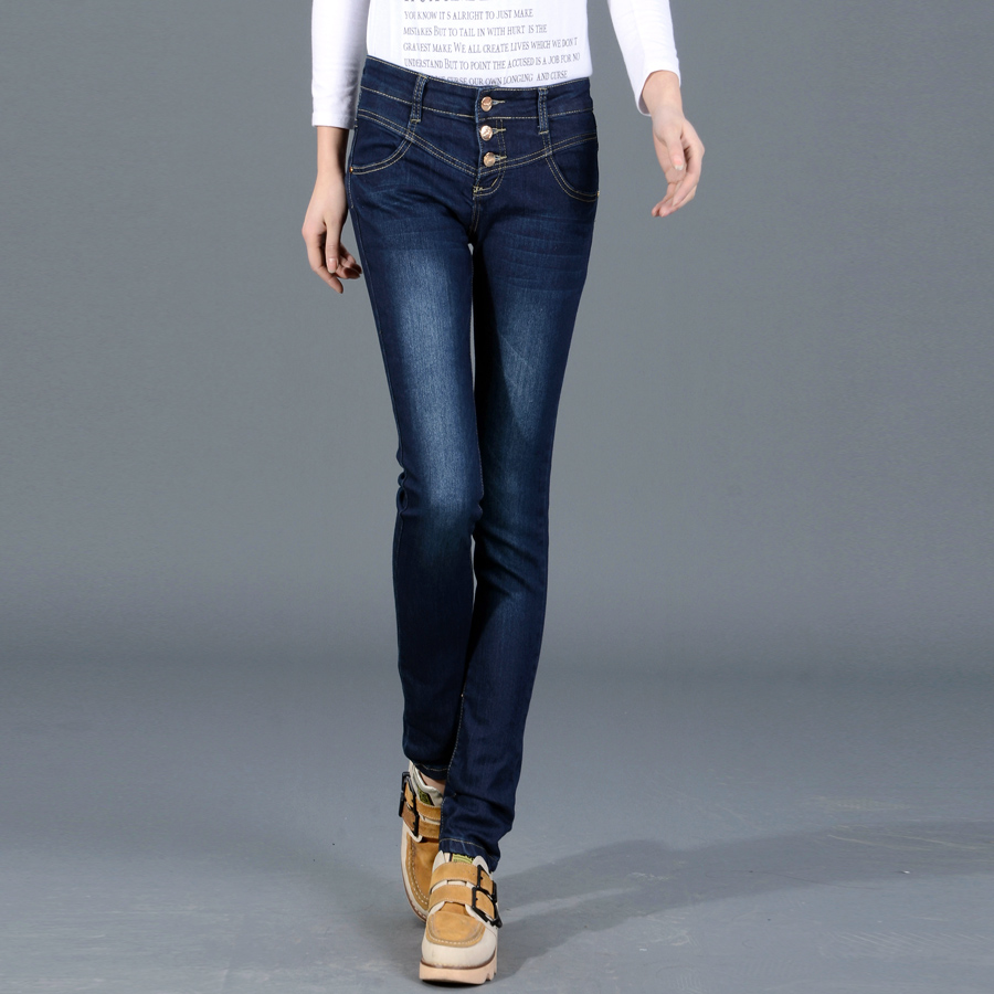 Free shipping Spring women's jeans pencil pants skinny pants 6853 buttons dark color trousers