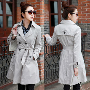 free shipping spring  women's ol gentlewomen double breasted coat  long design strap skirt trench slim